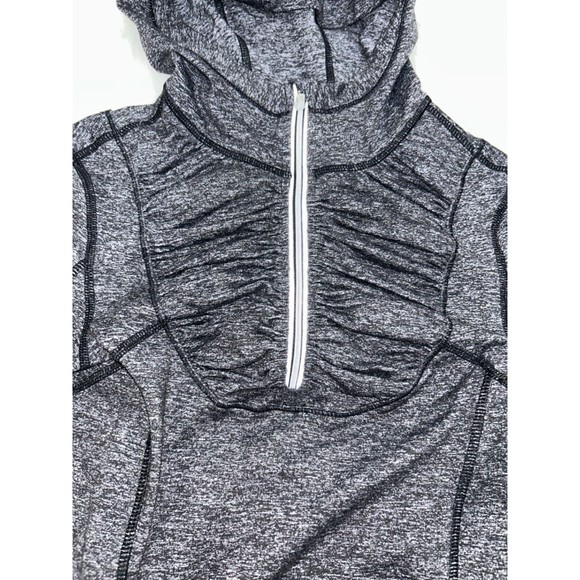 Lululemon Hoodie Women 4 Heathered Blk Run Resolution 1/4 Zip Ruched Running Top - Picture 4 of 9